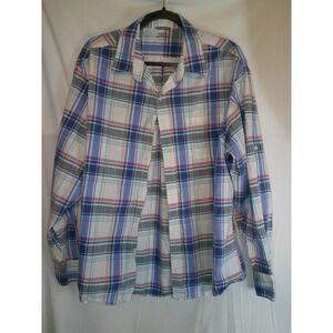 IZOD Saltwater Plaid Long Sleeve Button Down Shirt Men's XL Blue White Casual